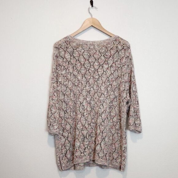 J Jill Crochet Open Knit Diamond Pattern Speckled Sweater in Pebbled Multi Sz XL - Picture 4 of 6